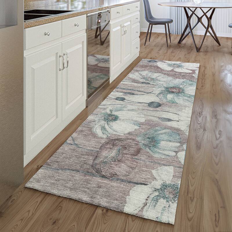 Premium Washable Super Soft Modern Floral Mayfield Rug - Teal - 2' 3" x 7' 6"