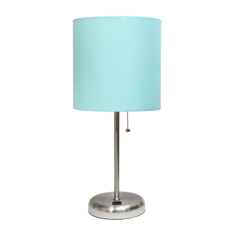 Stick Base Table Desk Lamp with Aqua Drum Shade - 19.5" - Brushed Steel