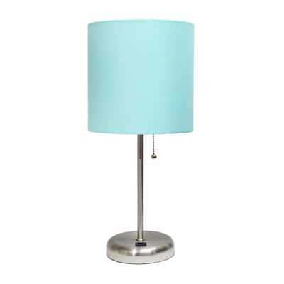 Stick Base Table Desk Lamp with Aqua Drum Shade - 19.5" - Brushed Steel