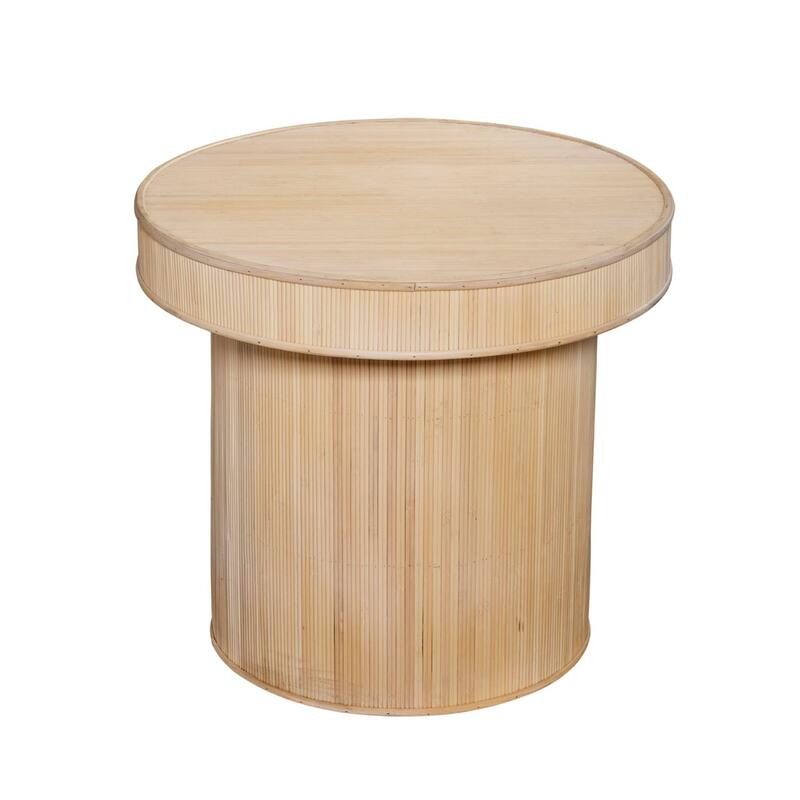 Tyl Side End Table, 22 Inch, Round Top, Cylindrical Bamboo Base, Brown