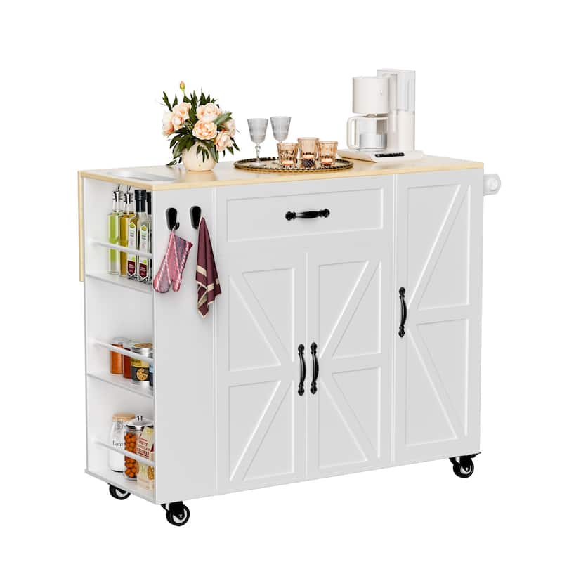 43" Kitchen Island Cart with Drop-Leaf Countertop, Rolling Storage Cabinet on Wheels for Small Kitchens