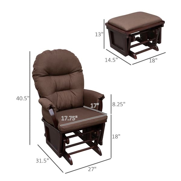 Polyester Nursery Glider Rocker with Ottoman - Brown Wood Base and Thick Padded Seat