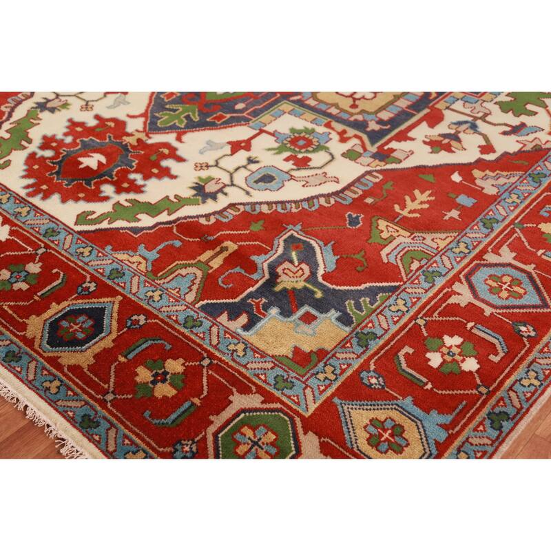 Medallion Heriz Serapi Indian Large Rug Handmade Wool Carpet - 9'11" x 13'10"
