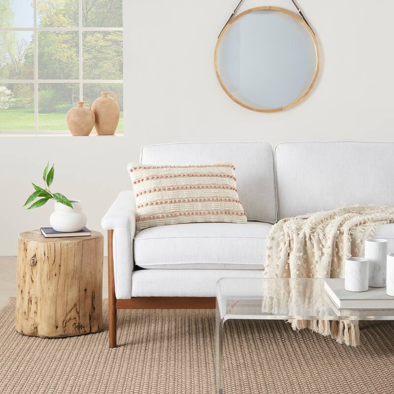 Mina Victory Life Styles Woven Lines And Dots Textured Throw Pillow - Blush