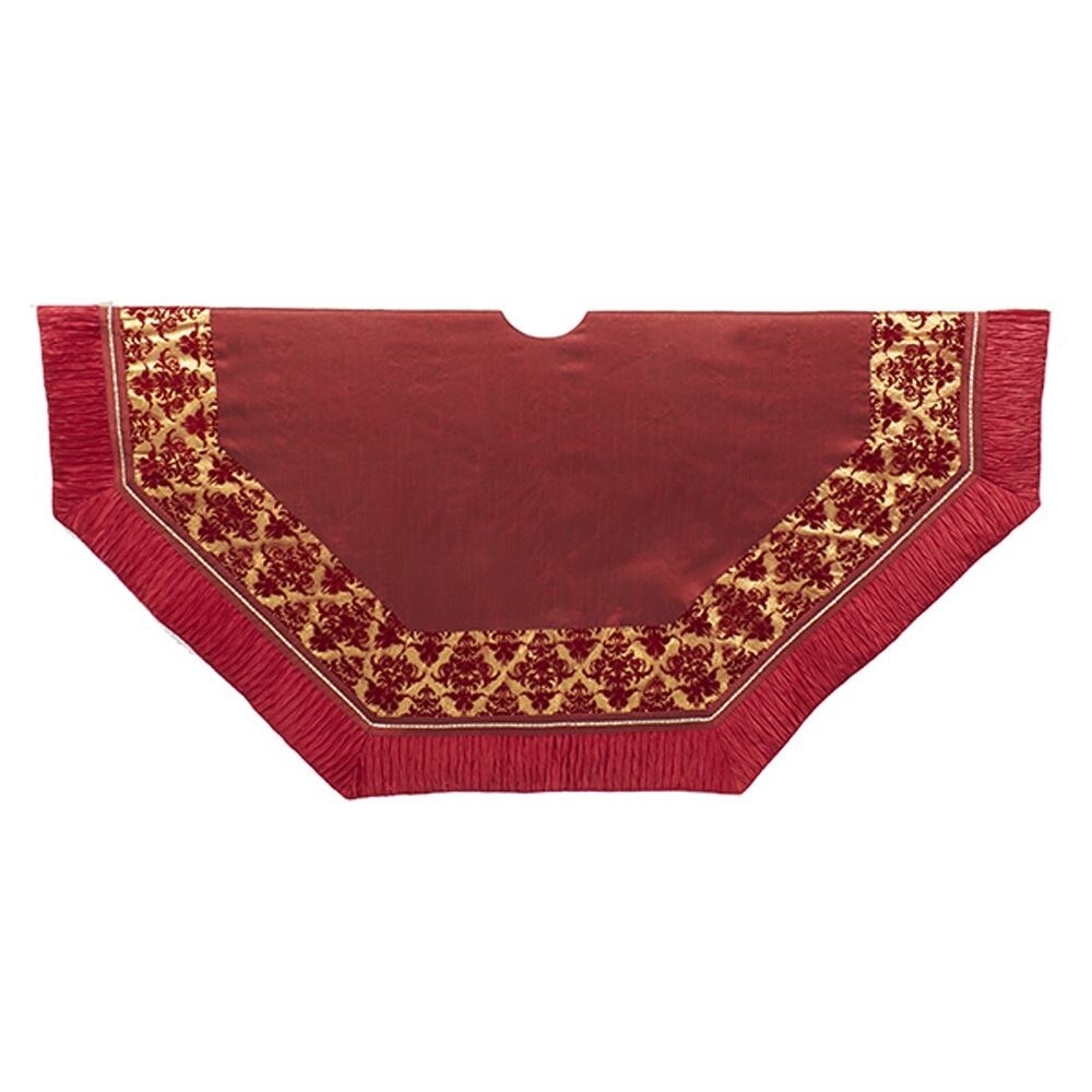 Shop 54 Burgundy And Gold Color Patchwork Decorative Border Christmas Tree Skirt Overstock 22113734