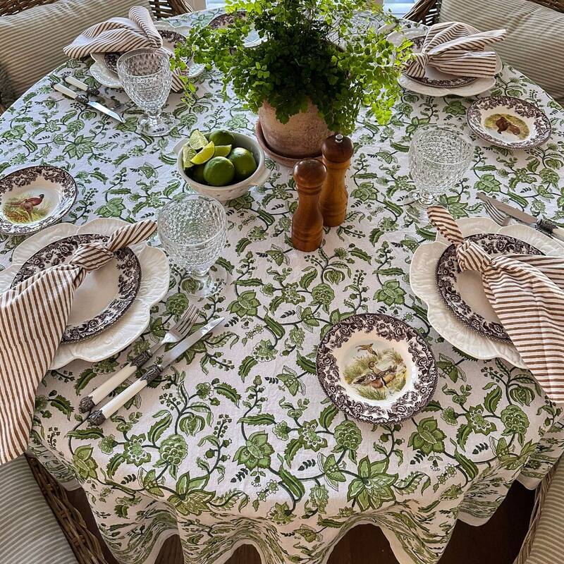 Green Chintz Round Tablecloth - 90"Round