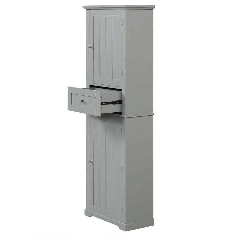 GDFStudio - Emery Tall Freestanding Bathroom Storage Cabinet with Drawer and Adjustable Shelves
