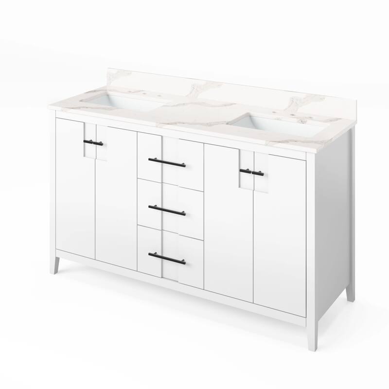 Jeffrey Alexander VKITKAT60R-QUARTZ Katara 60" Free Standing Vanity - White / Calacatta Vienna