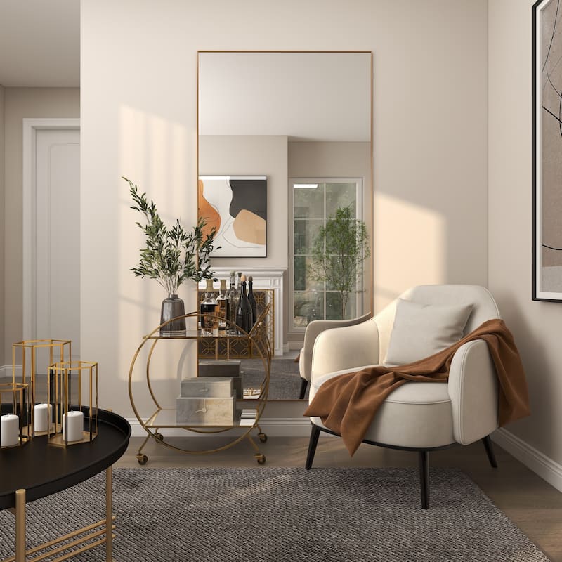 Metal Minimalistic Room Wall Mirror with Thin Frame - Gold - CosmoLiving by Cosmopolitan
