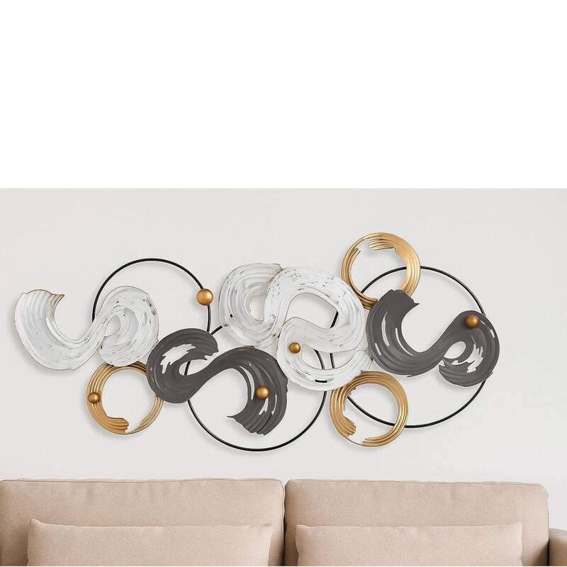 Black White Gold Spiral Metal Wall Art 53x25 Large Landscape Decor