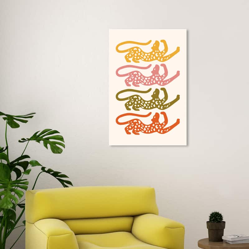 Wynwood Studio Canvas Animals Cheetah Stretching Orange and Pumpkin Modern & Contemporary Wall Art Canvas Print