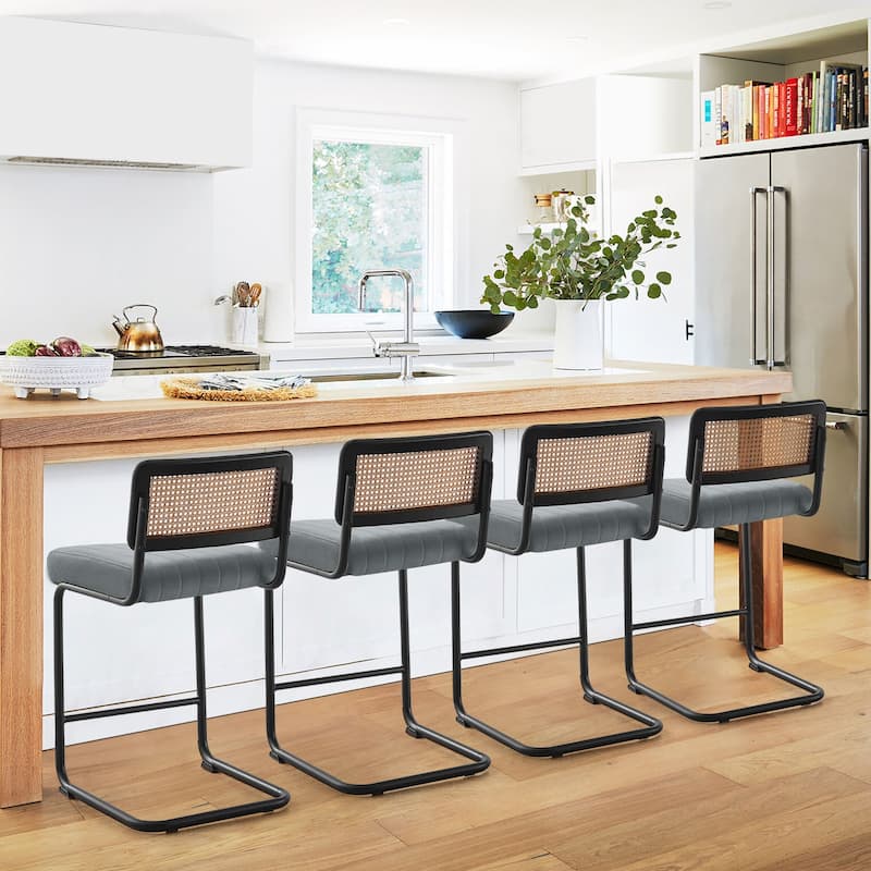 Velvet Upholstered Rattan Counter/Bar Stools, Set of 2/3