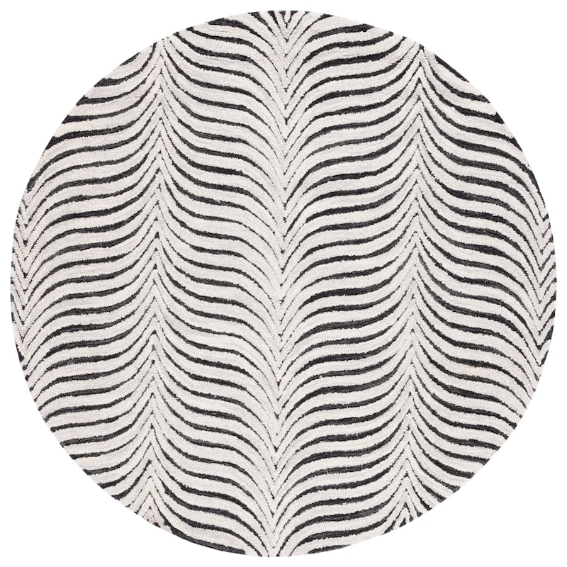 SAFAVIEH Handmade Metro Epiphanie Stripe Wool Rug - 6' Round - Black/Beige