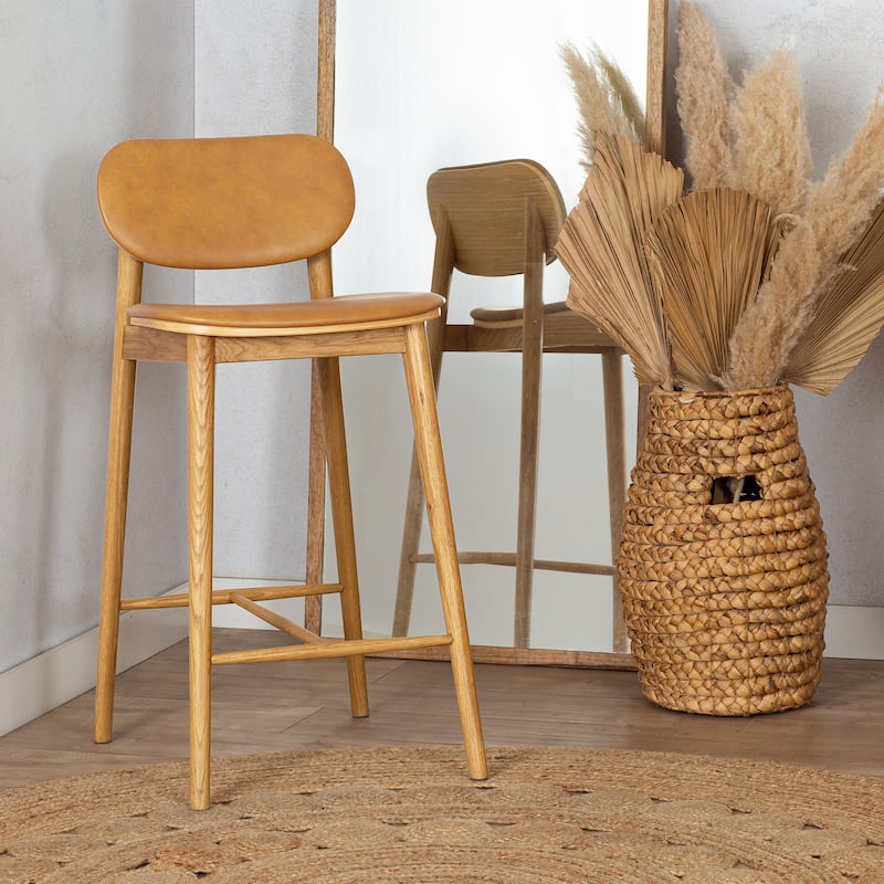 Poly and Bark Bonato Leather Counter Stool - Solid Wood Frame