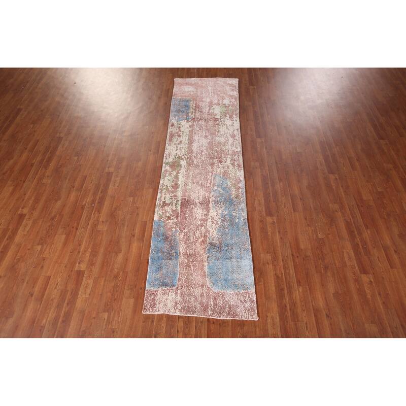 All-Over Abstract Indian Runner Rug Handmade Wool Carpet - 2'8"x 9'9"