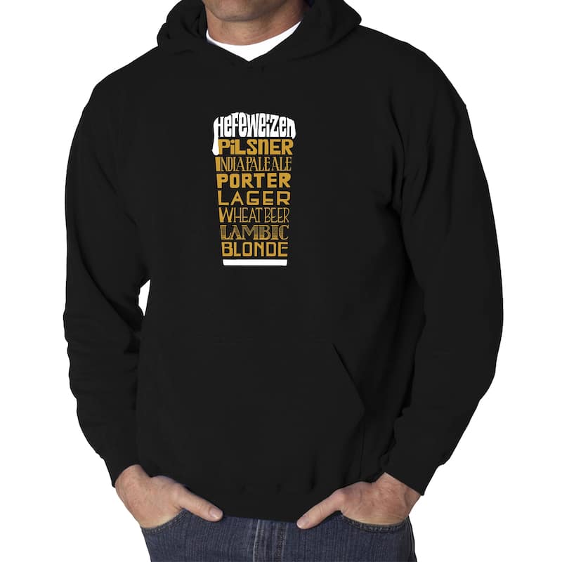 LA Pop Art Men's Word Art Hooded Sweatshirt - Styles of Beer - Black - XL