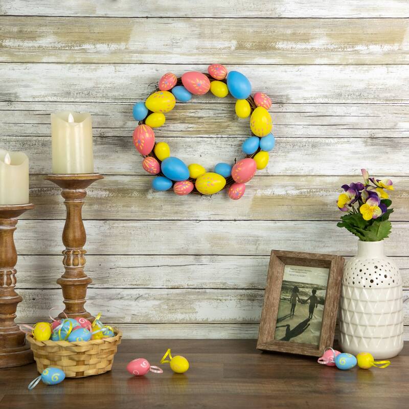 Easter Egg Spring Wreath - 10" - Blue/Yellow/Pink