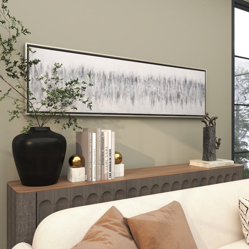 Gray Canvas Abstract Living Room Framed Wall Art with Silver Frame
