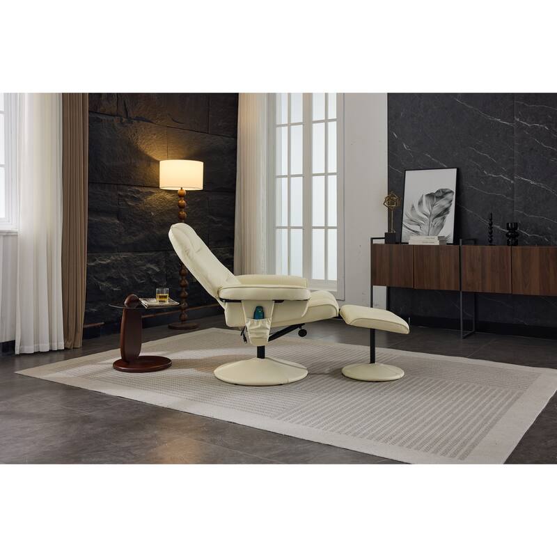 Recliner Chair with Ottoman, Swivel Chair with Vibration Massage, PU Lounge Chaise Chair with Adjustable Backrest
