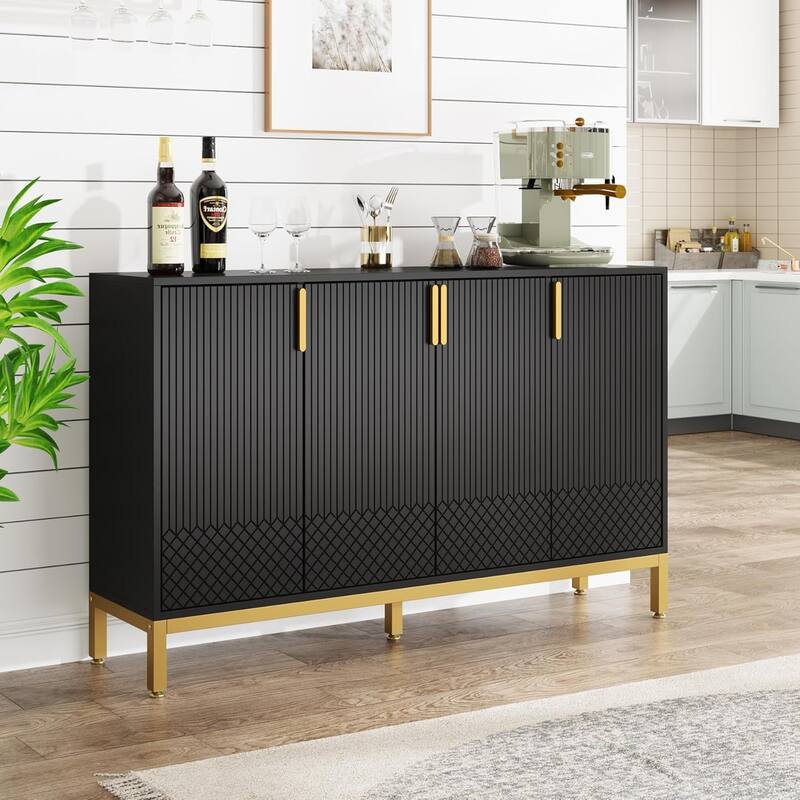 59" Luxury Black & Gold Buffet Sideboard Cabinet
