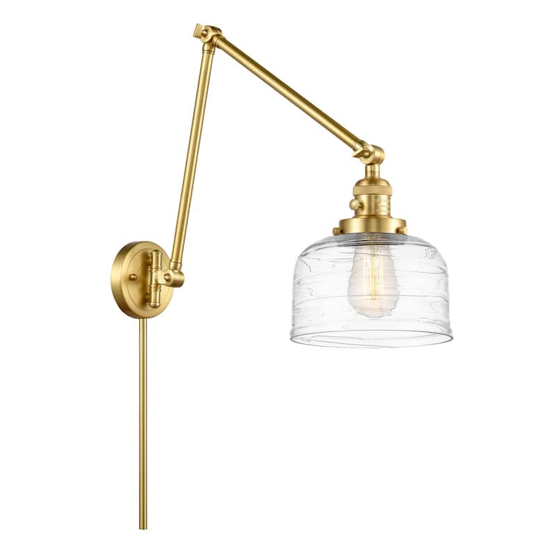 Innovations Lighting 238-30-8 Bell Sconce Bell 30" Tall Hardwired or - Satin Gold / Clear Deco Swirl