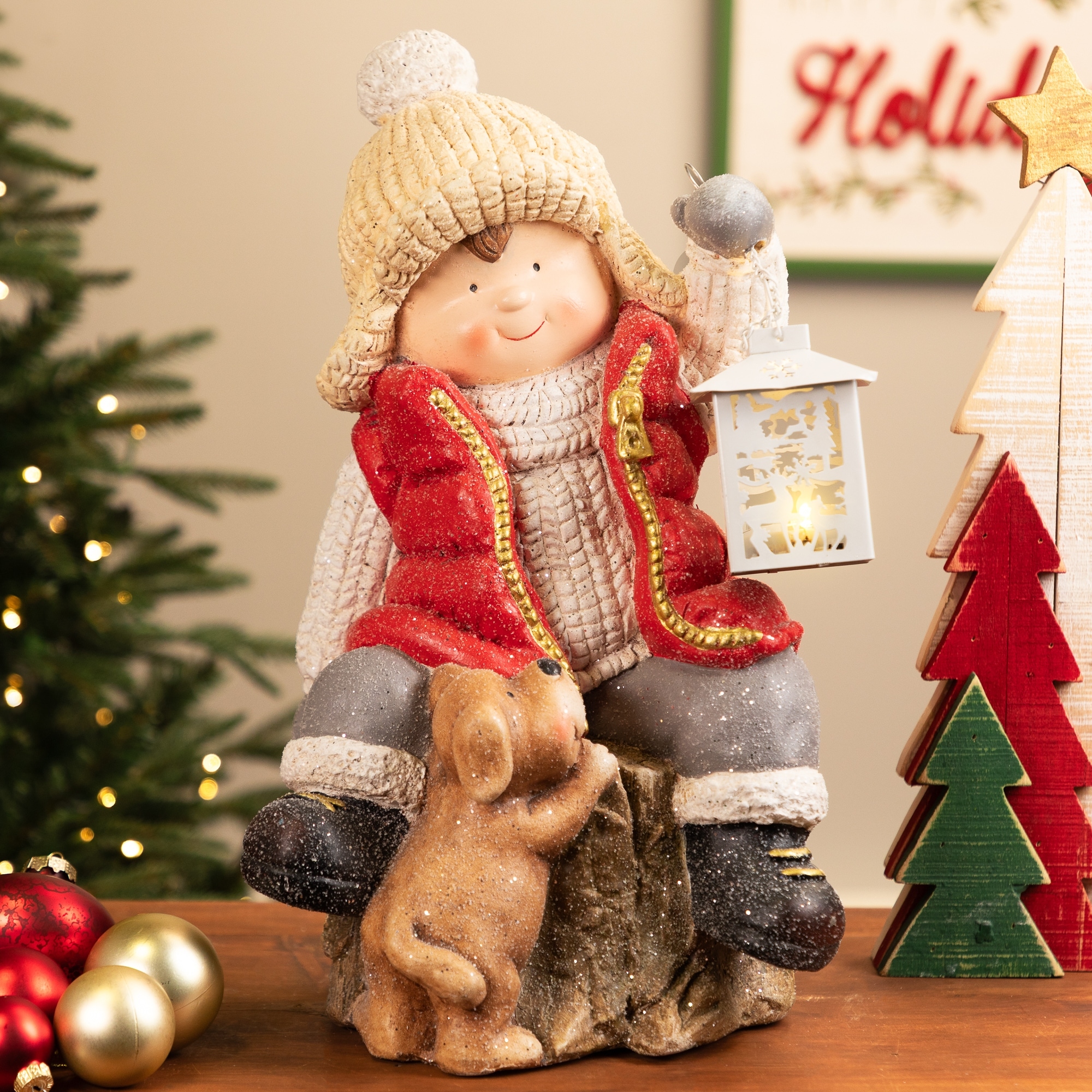 Boy Puppy Lighted Lantern Christmas Decoration 16" Clear Led Light