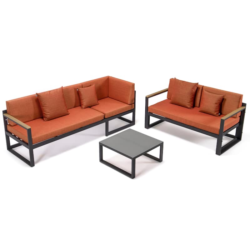 Chelsea 3-Piece Adjustable Headrest All-Weather Sectional Set in Aluminum Frame with Removable Cushion Covers for Indoor/Outdoor