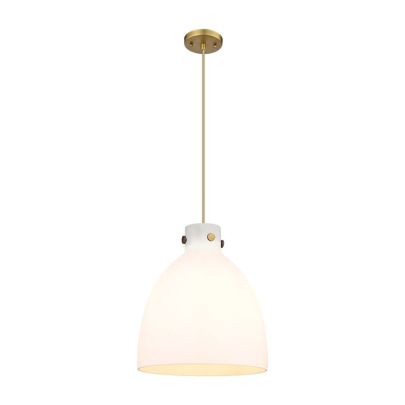 Innovations Lighting Newton Bell - 1 Light 14" Cord Hung Pendant - Brushed Brass/Matte White