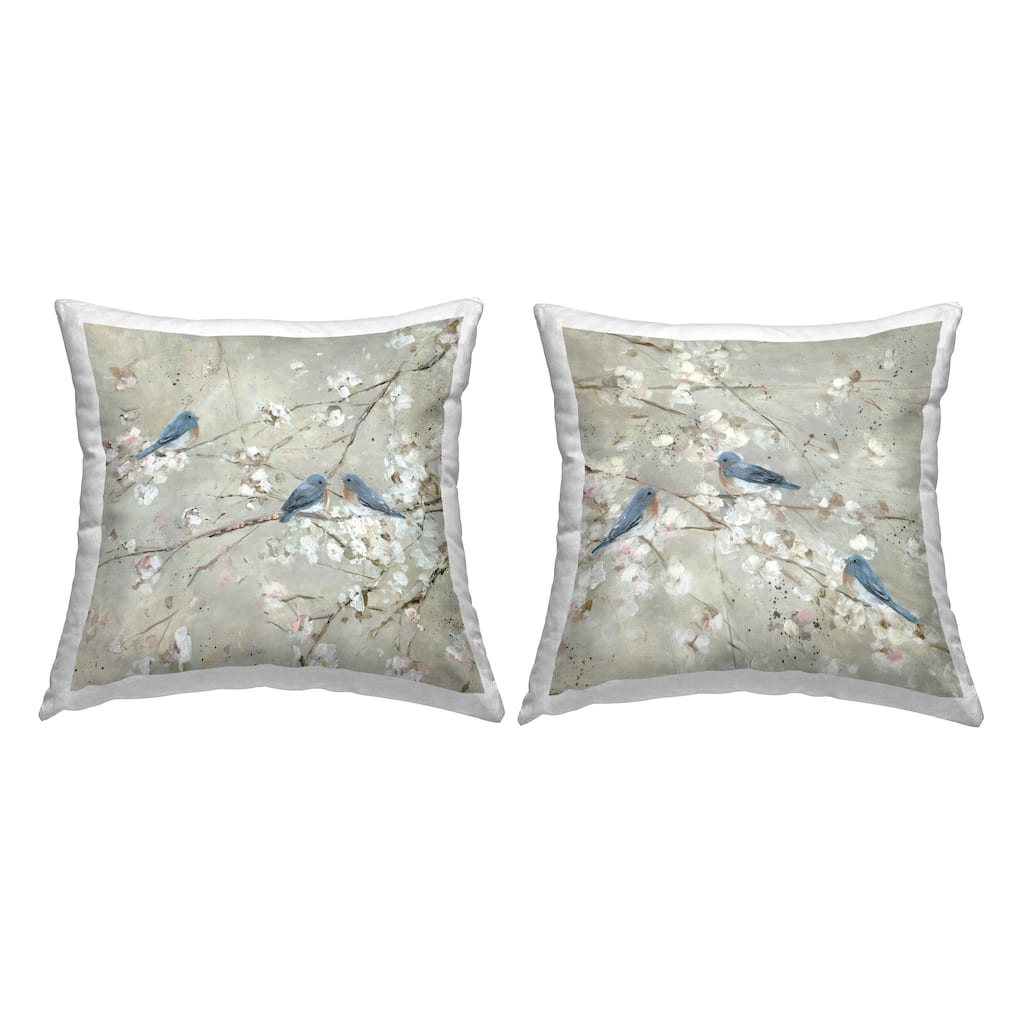 Stupell Blue Birds Perched Tree Blossoms Spring Scene Decorative Printed Throw Pillows by Sally Swatland (Set of 2)