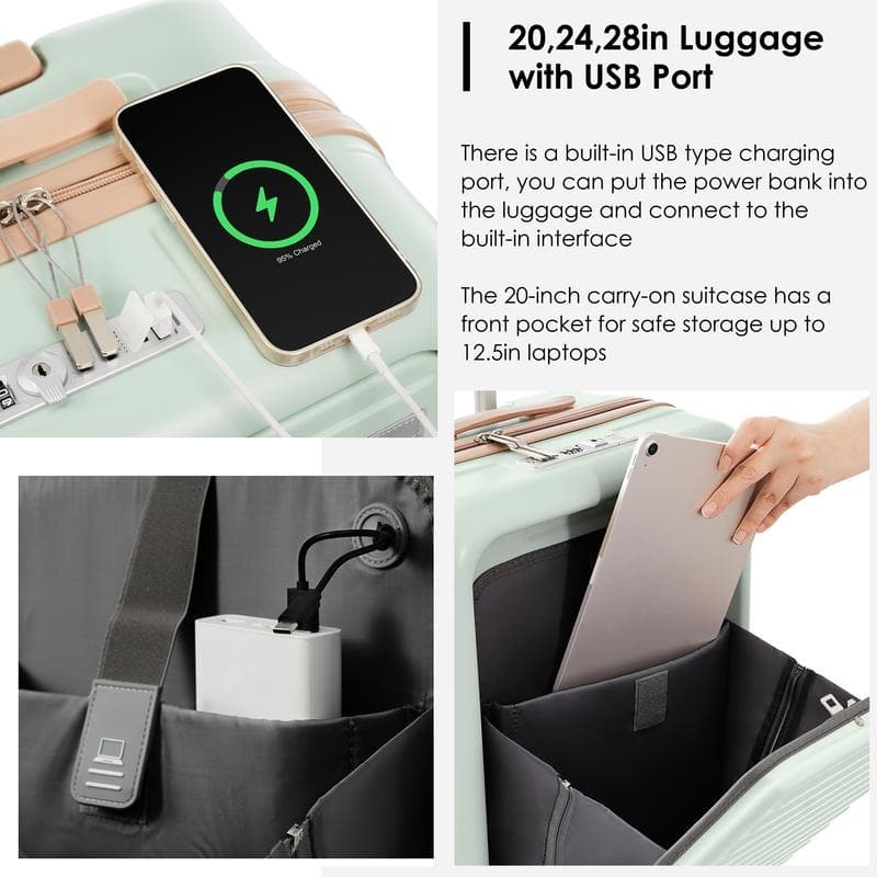 Front Opening 20-Inch Carry-On Luggage with Expandable Travel Bag Set