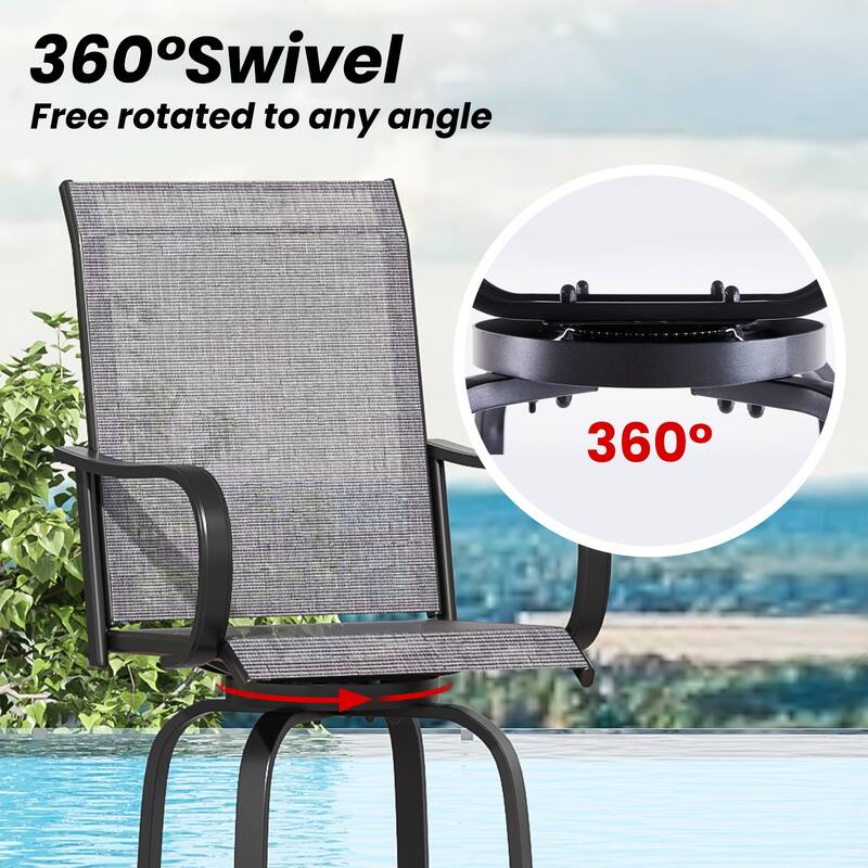 2-Piece Outdoor Swivel Patio Barstool Set - Textilene Fabric, All-Weather