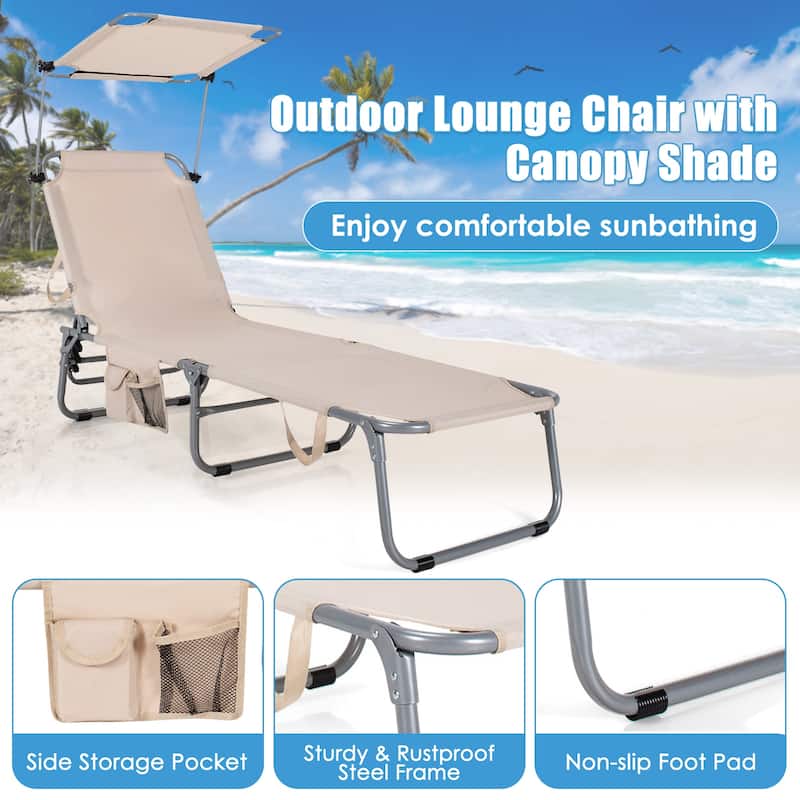 Set of 2 Portable Reclining Chair with 5 Adjustable Positions - 64.5" - 76" x 22" x 33" - 12.5"