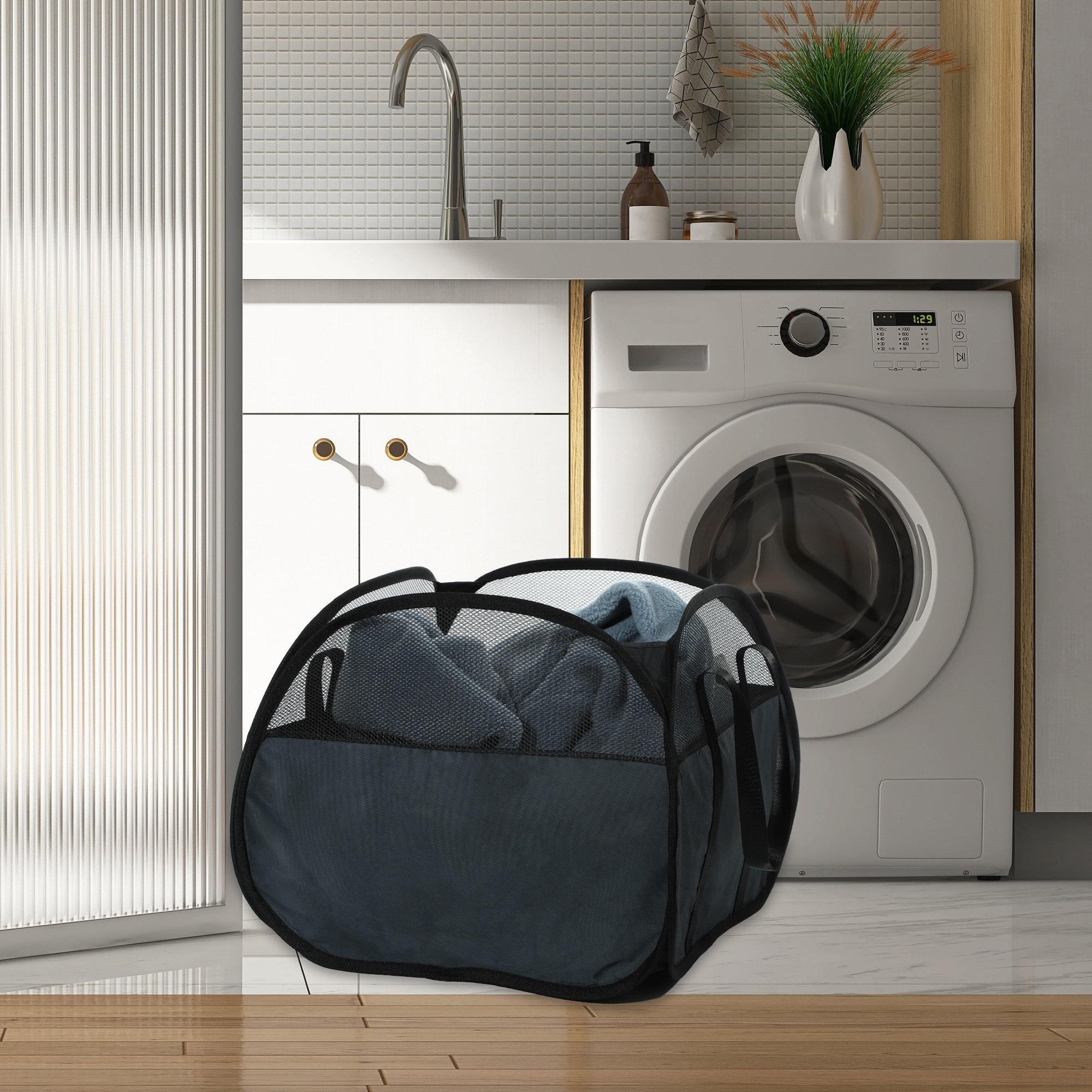 Folding Laundry Basket Breathable Hamper Basket for Bathroom 19.69"x19.69"x14.96" 90L 1 Pcs