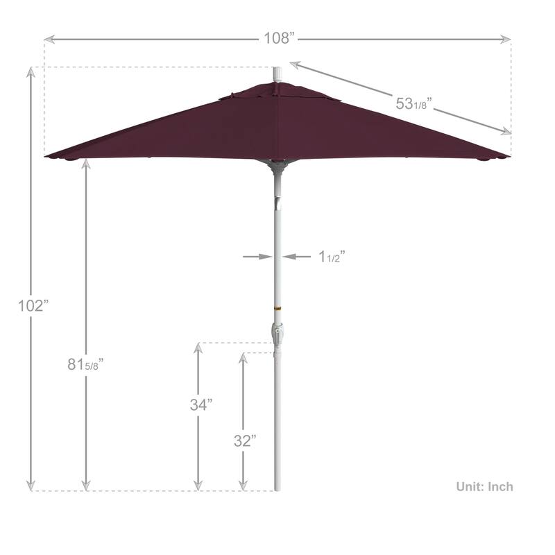 California Umbrella 9' Rd. Aluminum Patio Umbrella, Crank Lift with Push Button Tilt, White Finish, Pacifica Fabric