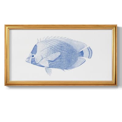 Blue & White Tropical Fish VI Premium Framed Canvas- Ready to Hang