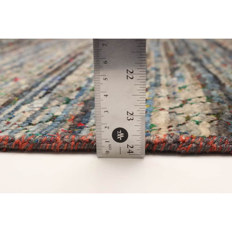 ECARPETGALLERY Hand-knotted Silk Shadow Dark Navy Silk, Wool Rug - 3' x 13' 11"
