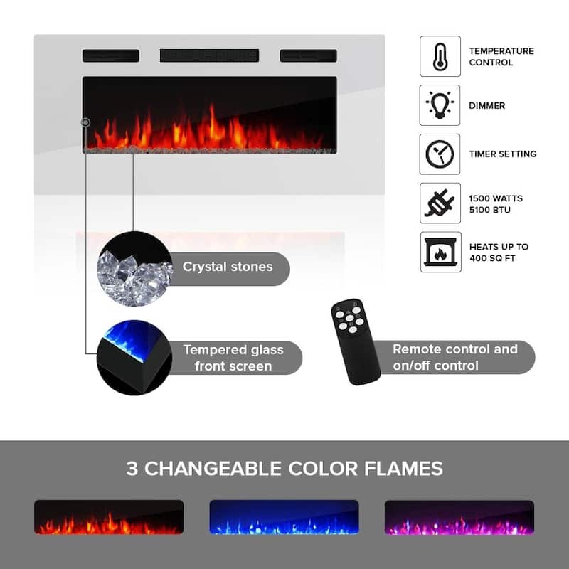 Boston WH01 Electric Fireplace Modern Wall Unit Entertainment Center