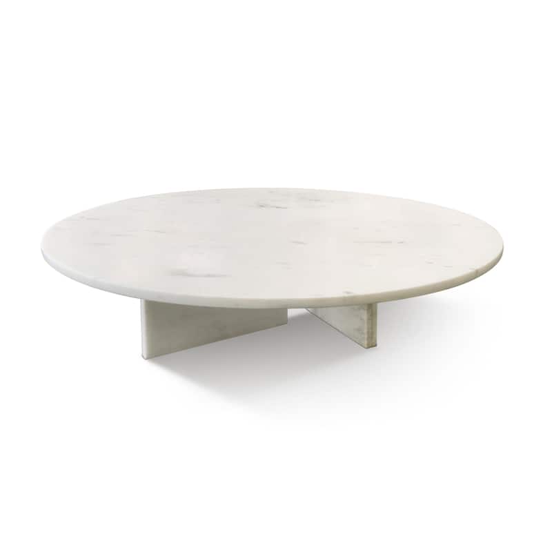 Roomfitters Round Marble Coffee Table, Natural Stone Living Room Table, Solid Marble Low Profile Design