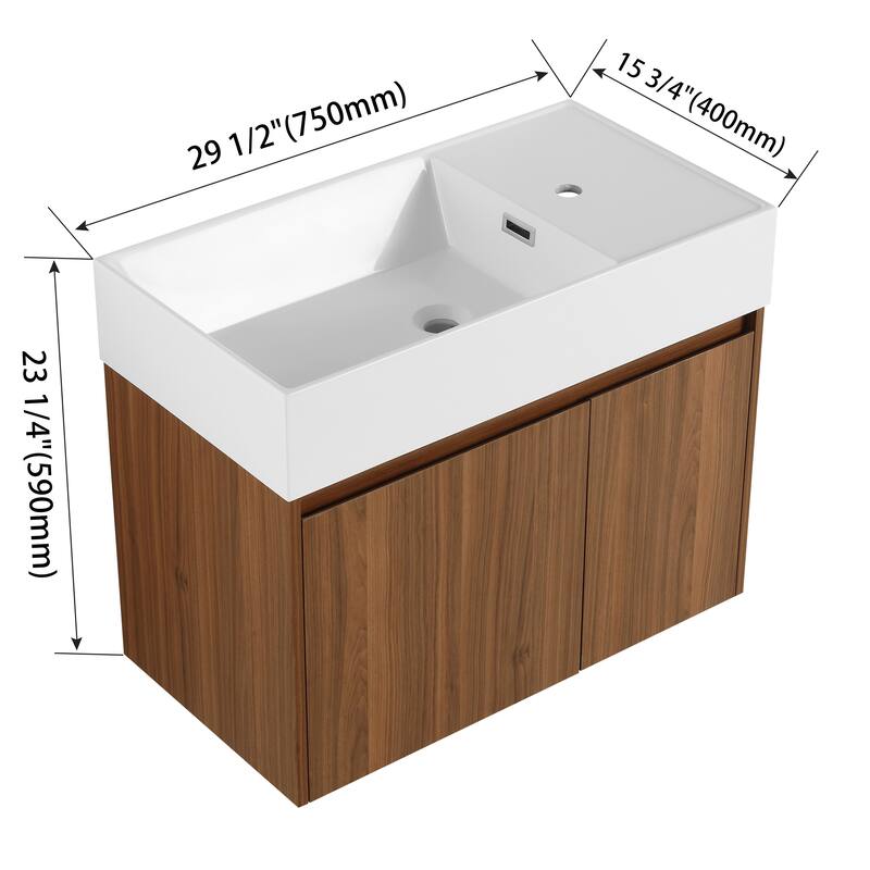 30 Inch Bathroom Cabinet With Sink,Soft Close Doors,Float Mounting Design, For Small Bathroom