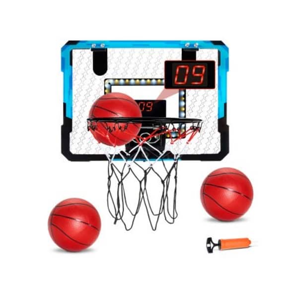 slide 1 of 1, Blue LED Kids Basketball Hoop with Scoreboard, 3 Balls and Foldable Blue