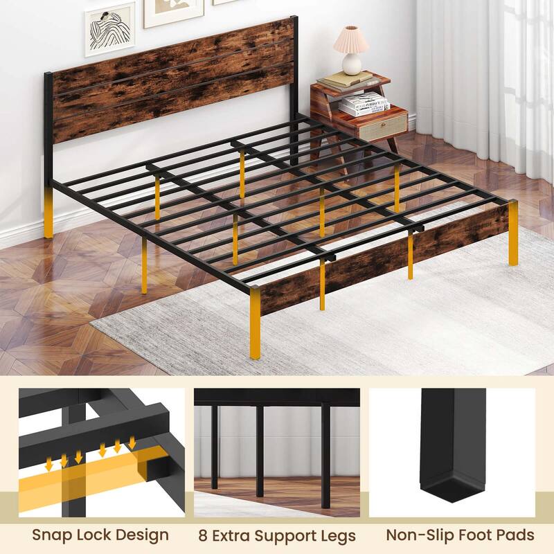 Costway Twin/Full/Queen/King Bed Frame with Tall Industrial Headboard