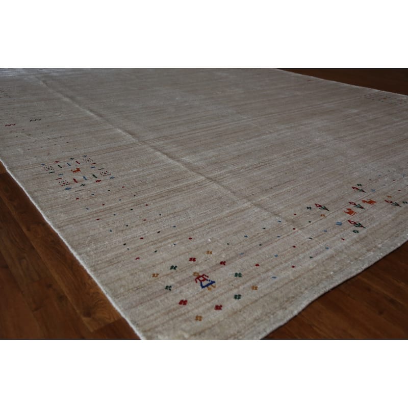Hand Knotted Oriental 100% Wool Carpet Tribal Tribal Beige & Ivories Gabbeh Area Rug - 12' 2'' X 9' 4''