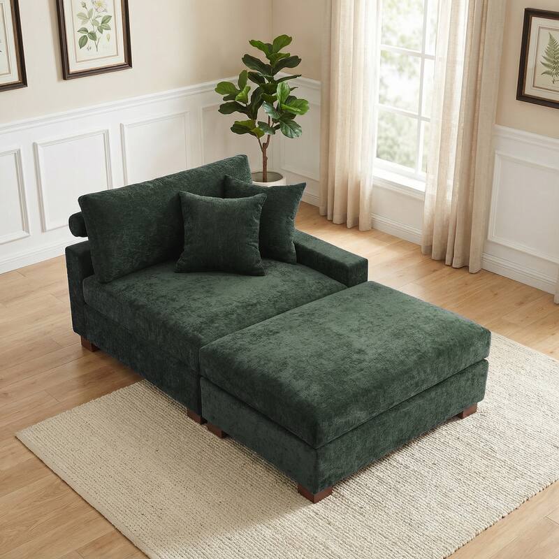 Plush Chenille Single Modular Sectional Sofa Chaise with Pillows
