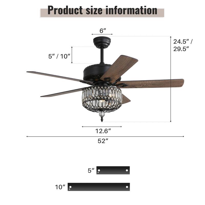 52-Inch Crystal Ceiling Fan with 5 Plywood Blades