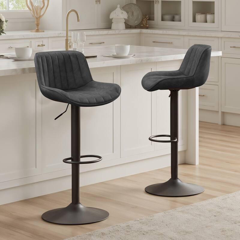 Art Leon Adjustable Height Swivel Barstool, Set of 2 - Black