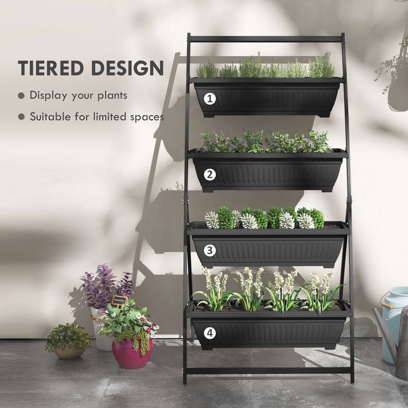 Raised Garden Bed, 4 Tier Vertical Garden Planter Set, 4 Outdoor Planter Boxes with Stand, Self Draining Design Elevated Garden