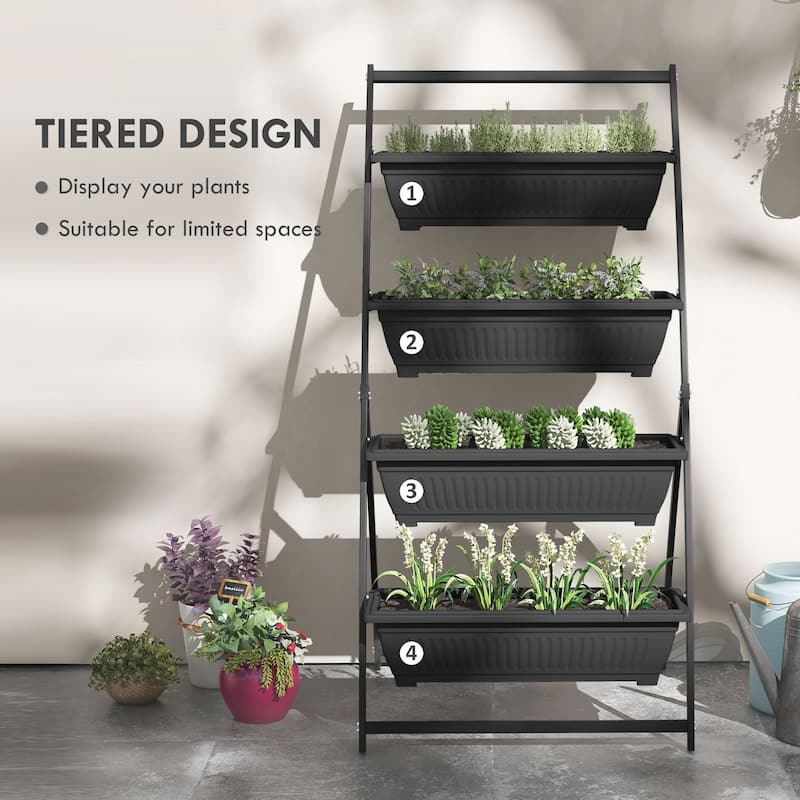 Self-Draining Raised Garden Bed Vertical Garden Planter Set Outdoor Planter Boxes with Stand and Drainage Hole for Courtyard