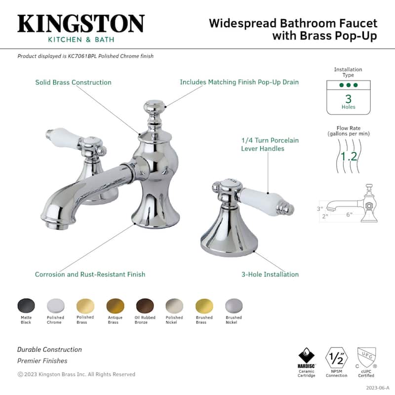 Bel-Air Deck Mount Widespread Bathroom Faucet with Brass Pop-Up