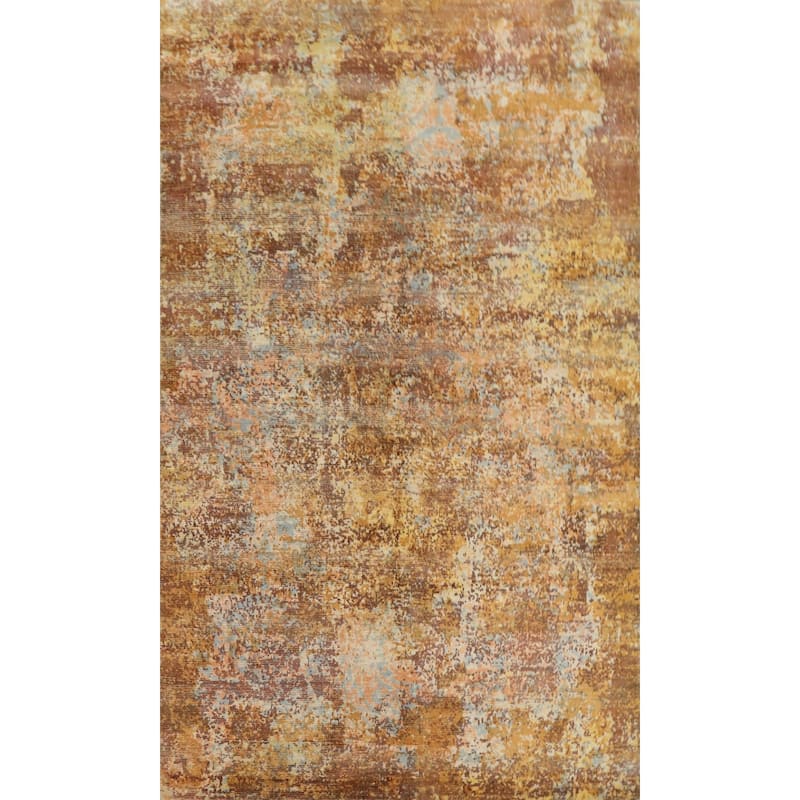 Hand Knotted Oriental Viscose Silk Carpet Modern Abstract Yellow & Gold Abstract Area Rug - 8' 0'' X 5' 1''