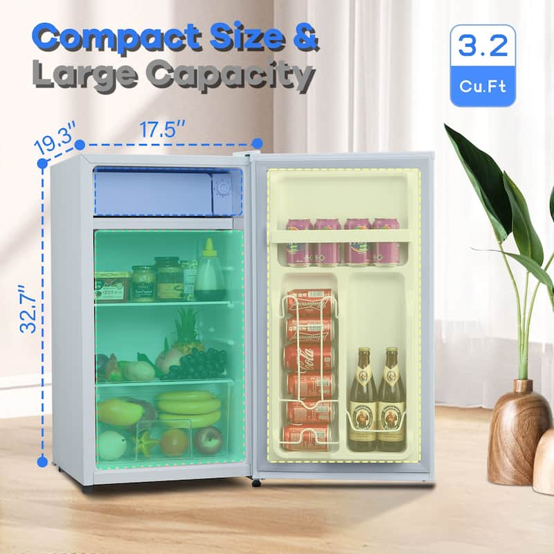 3.2 Cu.Ft Mini Fridge With Freezer, Single Door, Compact Refrigerator